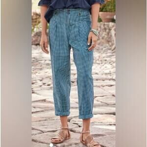 Sundance Vie De Reve Gingham Crop Pants Size 14 Linen Cotton Preppy Cottagecore